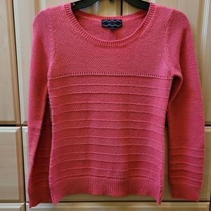Pink Rose Sweater Scoop Neck Pink, Gold Metallic Accents Sz XS